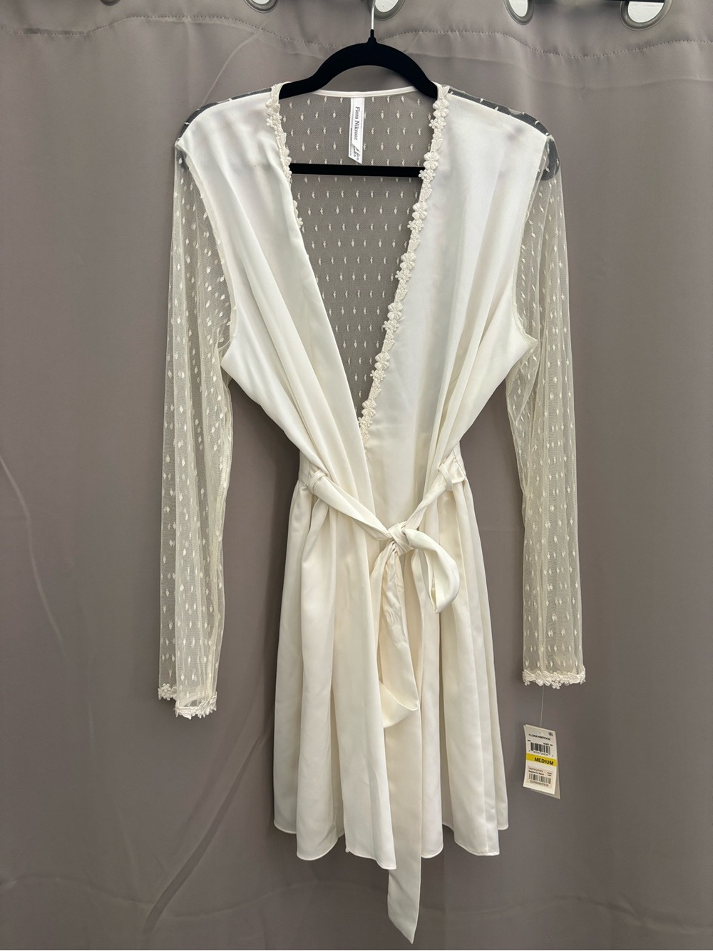 Flora Nikrooz Ivory Sheer-Sleeve Satin Robe